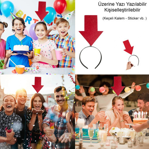 Kişiselleştirilebilir Ok Taç – Üzerine Yazı Yazılabilen Parti Tacı Kırmızı Renk (5047)