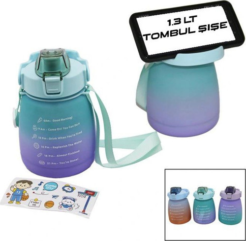 1.3LT - TOMBUL PİPETLİ RENKLİ PLASTİK SULUK MATARA KİLİTLİ KAPAKLI - TELEFONLUKLU (5047)