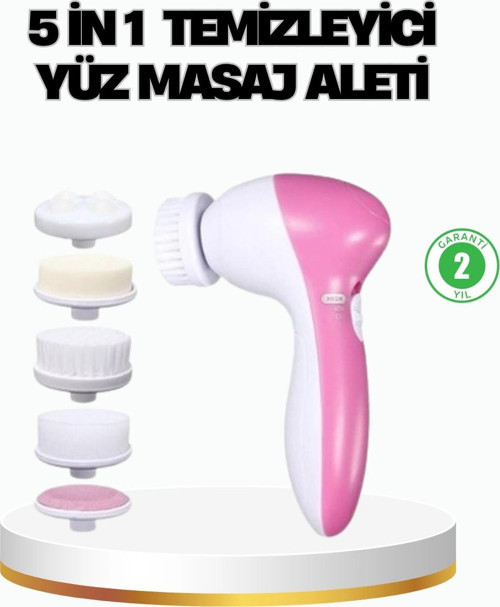 5’i 1 Arada Yüz Temizleme Cihazı – Masaj, Fırça, Peeling ve Krem Uygulama Aparatlı