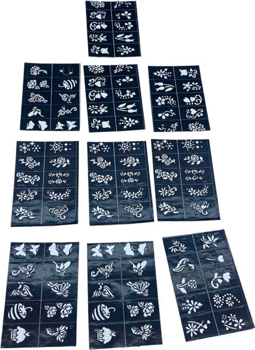 ÇİÇEKLİ 10X14CM TÜP KINA DESEN ÇIKARTMA ŞABLONU 12 PARÇA (5047)