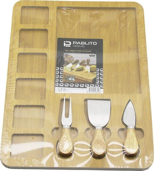 DİKDÖRTGEN 6+1 BÖLMELİ MDF KAHVALTI PEYNİR SUNUM PANOSU 3 BIÇAK=AHŞAP SAP 30X39.5CM (5047)