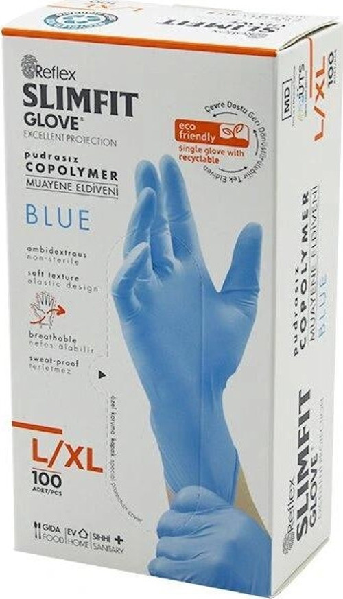 REFLEX SLİMFİT GLOVE KOD-025 L-XL MAVİ PUDRASIZ MUAYENE ELDİVEN 100LÜ (5047)
