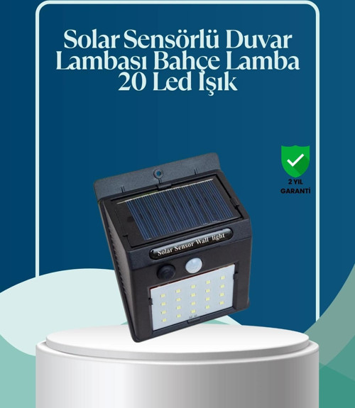 Sensörlü 20 LED Solar Duvar Lambası 3 Metre Algılama Mesafesi