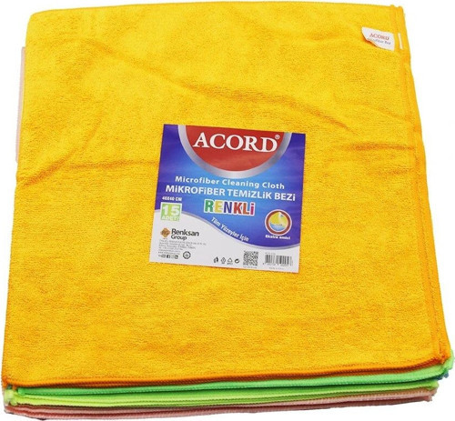 15 ADET ACORD KOD-536 DÖKME 40X40CM RENKLİ MİKROFİBER TEMİZLİK BEZİ EKSTRA EMİCİ TÜM YÜZEYLER İÇİN (
