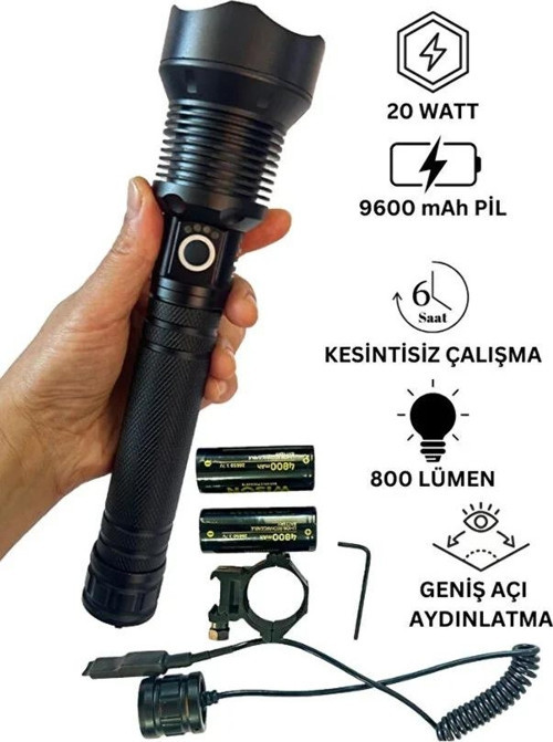Wison WS-5412 Tüfek Feneri, Geniş Açı Avcı El Feneri 20 Watt (5047)
