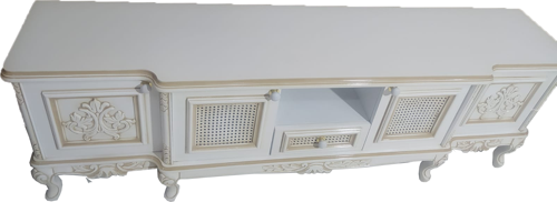 Tv Sehpa ST 17346 Klasik Hasır Model Kayın Aslan Ayak Oyma Nakış Beyaz El yapım