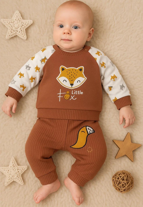 Littie Fox Nakışlı % 100 Pamuklu 2'li Erkek Takım