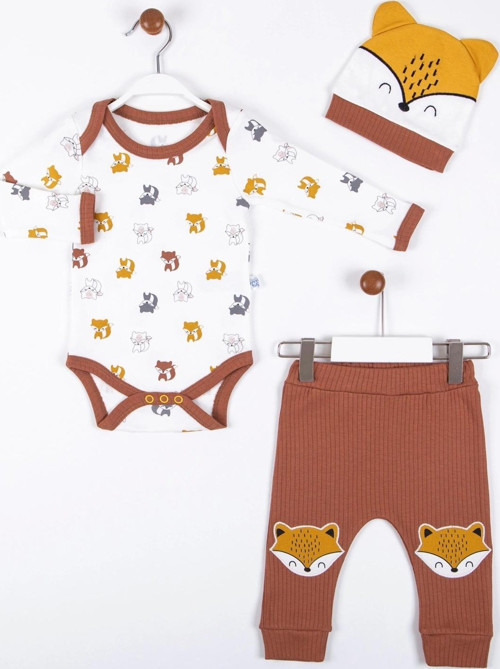 Little Fox Desenli 3'lü % 100 Pamuklu Erkek Takım