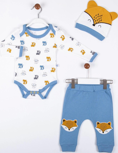 Little Fox Desenli 3'lü % 100 Pamuklu Erkek Takım