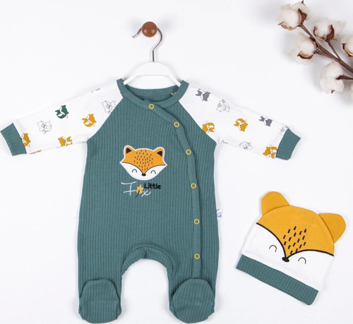 Little Fox Desenli % 100 Pamuk Erkek Bebek Tulumu