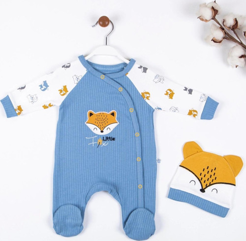 Little Fox Desenli % 100 Pamuk Erkek Bebek Tulumu