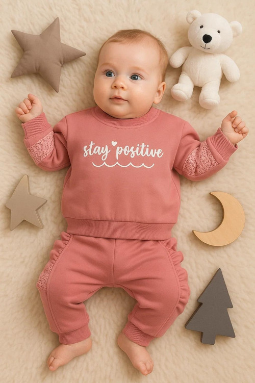 Stay Pozitive Dantelli 2'li Pamuk Kız Bebek Takım