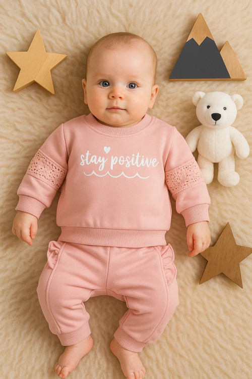 Stay Pozitive Dantelli 2'li Pamuk Kız Bebek Takım