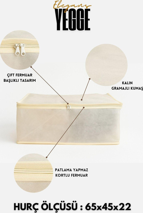 8 Adet Krem Renk Çift Başlıklı Büyük Boy Baza Altı Ve Çekyat Tipi Hurç 65 x 45 x 22cm Kortlu Fermuar