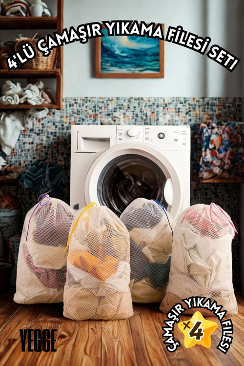 4'lü Çamaşır Yıkama Filesi Renkli Ipli 40x60 Cm – Çamaşır Yıkama Filesi Seti
