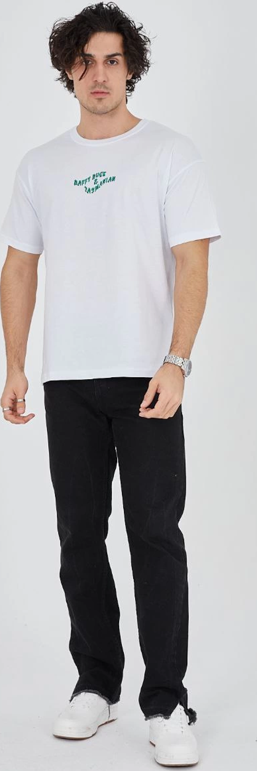 Erkek Baskılı 24/1 Penye T-Shirt - Beyaz