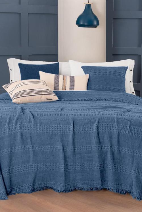 Boho Mavi Çift Kişilik %100 Pamuk Mood Comfort Yatak Örtüsü Seti