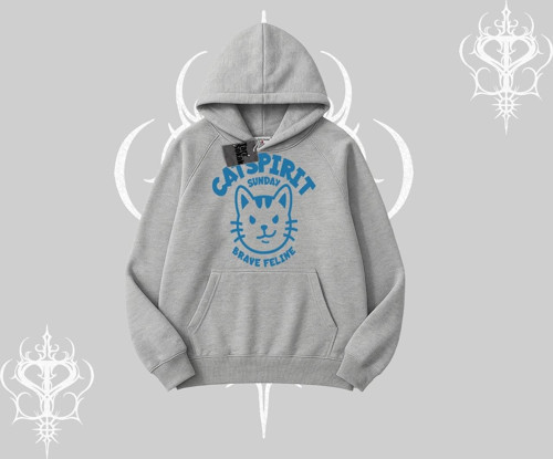 Catspirit Sunday Brave Feline Yazılı Kedi Baskılı Kapşonlu Sweatshirt