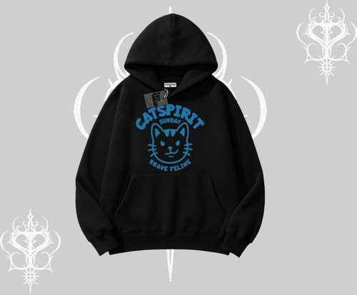 Catspirit Sunday Brave Feline Yazılı Kedi Baskılı Kapşonlu Sweatshirt