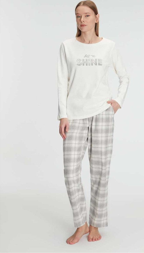 Kadın Uzun Kollu Pamuklu Kışlık Pijama Takımı Yumuşak Ve Rahat Ev Şıklığı