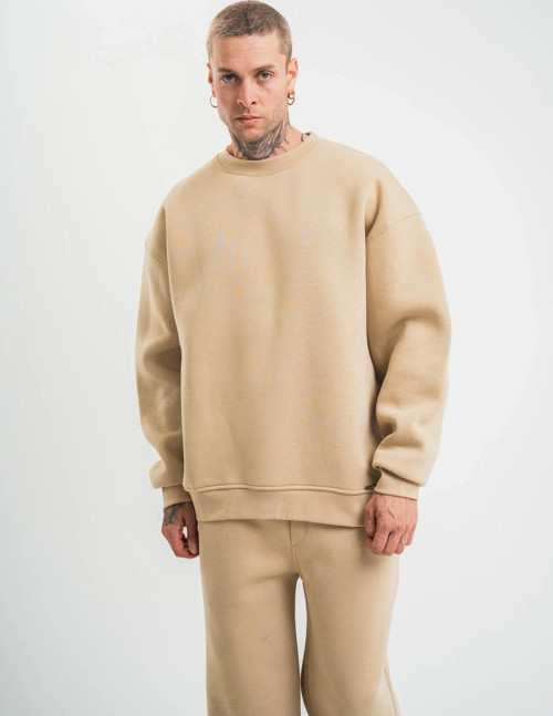 Uzun Kol Bisiklet Yaka Basic SweatShirt - Bej