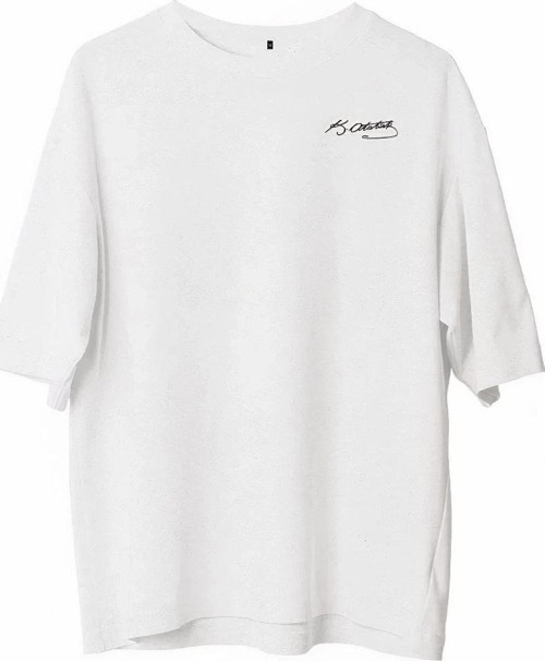 Unisex Bisiklet Yaka Baskılı Oversize T-Shirt - Beyaz