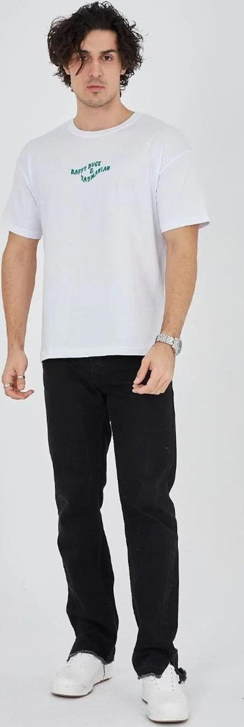 Erkek Baskılı 24/1 Penye T-Shirt - Beyaz