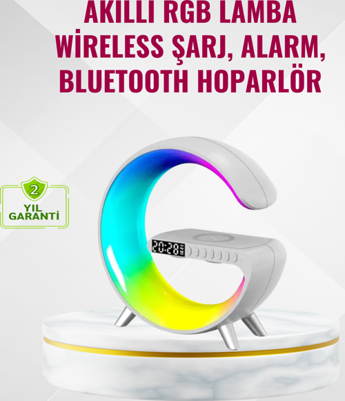Akıllı Uyku Lambası Gündoğumu Alarmı Kablosuz Şarj ve Müzik Çalar