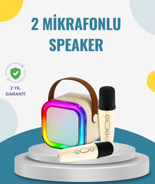 Kablosuz Karaoke Hoparlör – Çift Mikrofon ve LED Işıklı