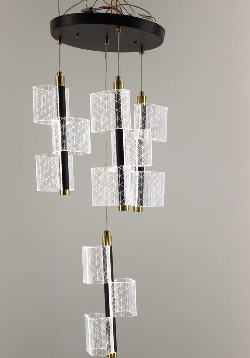 Lüks Geometrik Çizgili 4 Sarkıtlı Çemberli Serisi 3 Renk Ledli Modern Avize