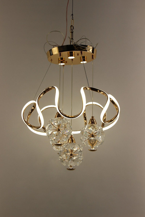 Premium Gold Kaplama Kristal Çiçek Demeti 4'lü Çemberli Serisi 3 Renk Modern Şık Sarkıt Avize