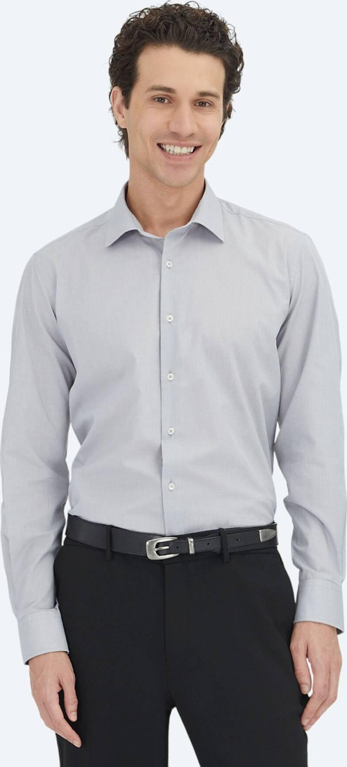 Gri Regular Fit Dokuma Klasik Pamuk Karışımlı Gömlek
