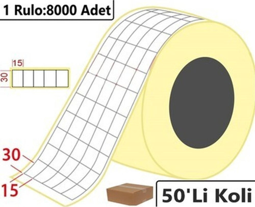 15x30 mm Termal 5'li Ürün Barkod Etiketi 8000'li Rulo 50'li Koli