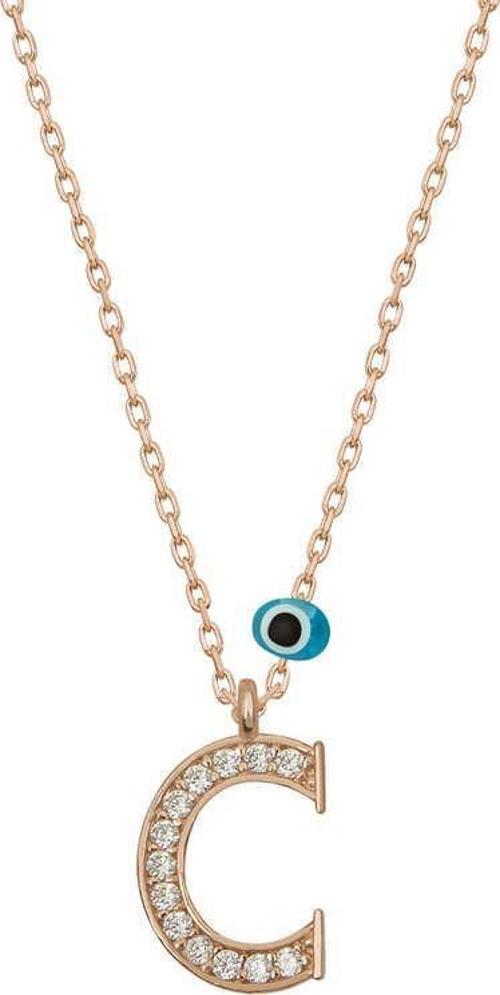 925 Ayar Gümüş Nazar Rose C Harfi Kadın Gümüş Kolye