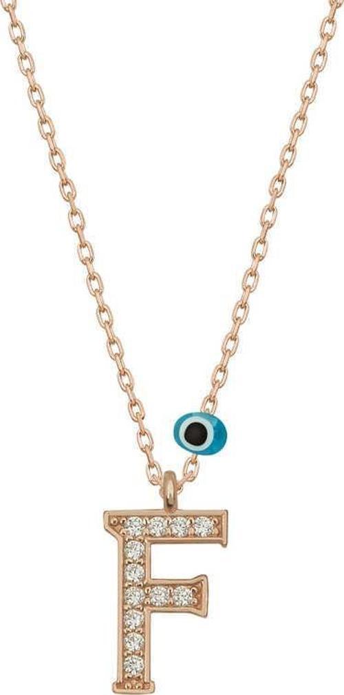 925 Ayar Gümüş Nazar Rose F Harfi Kadın Gümüş Kolye