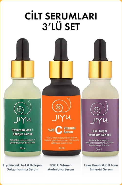 3'lü Cilt Serum Seti (hyalüronik Asit & Kolajen Serum + %20 Cvitamini + Leke Karşıtı Serum) 3x30 Ml.