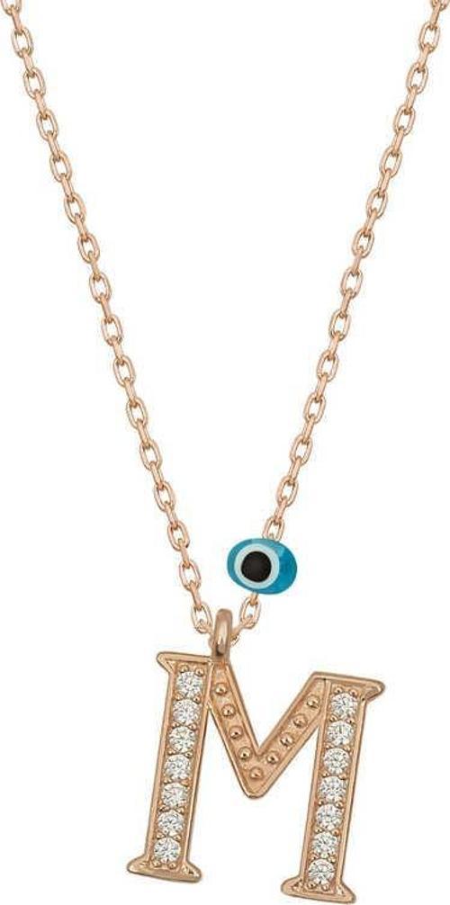 925 Ayar Gümüş Nazar Rose M Harfi Kadın Gümüş Kolye