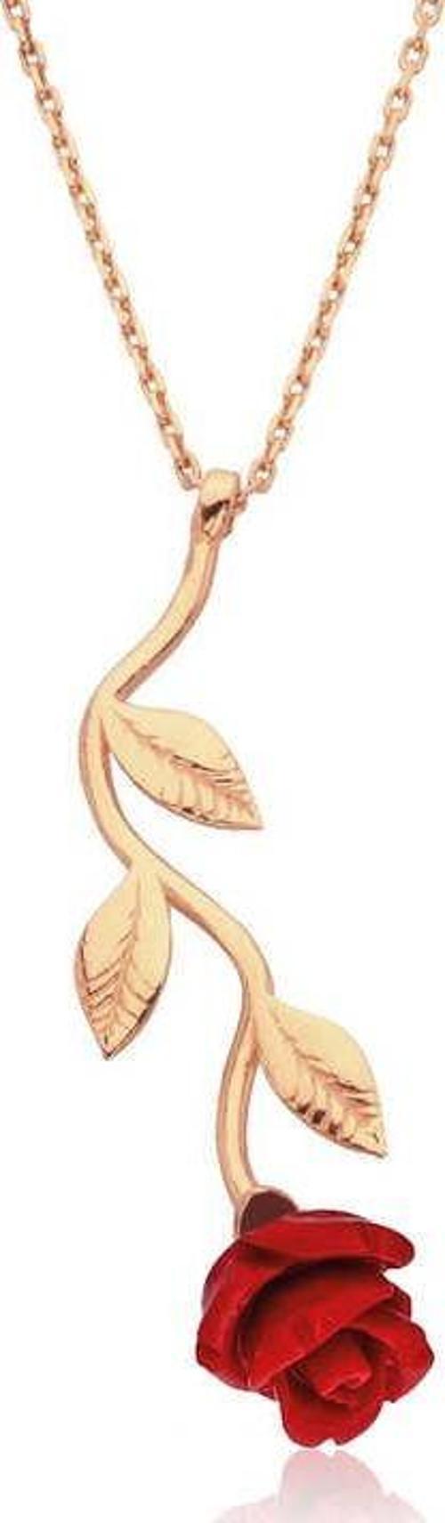 925 Ayar Gümüş Rose Kırmızı Gül Kolye