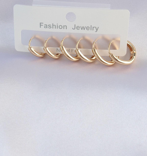 Pirinç Gold Renk Oval Küpe Seti