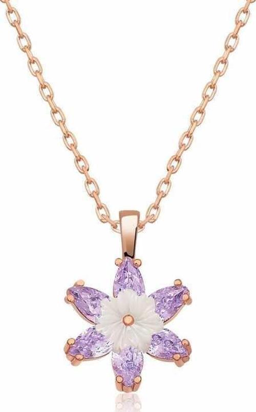 925 Ayar Gümüş Rose Lila Lotus Çiçeği Kadın Gümüş Kolye