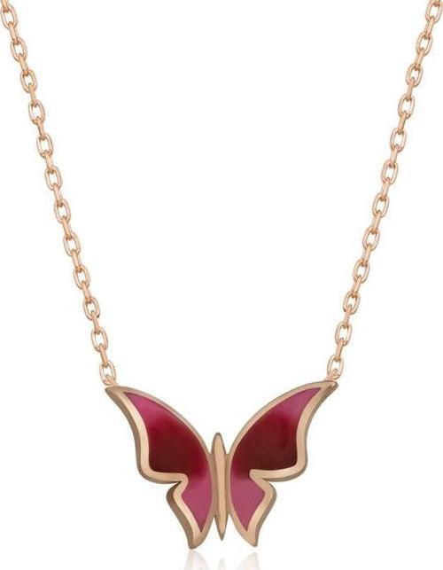 925 Ayar Gümüş Rose Minimal Kelebek Kadın Gümüş Kolye