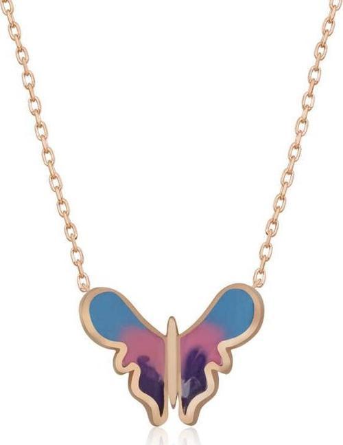 925 Ayar Gümüş Rose Minimal Kelebek Kadın Gümüş Kolye