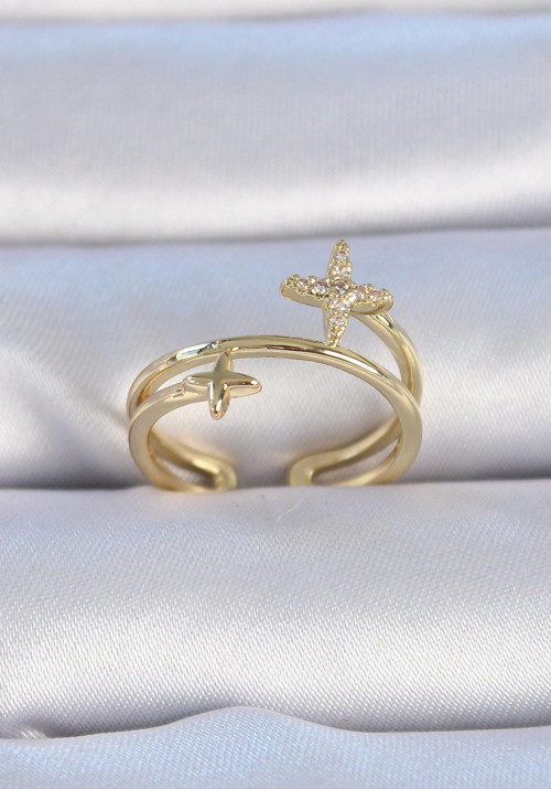 Pirinç Gold Renk Zirkon Taşlı Yıldız Model Kadın Yüzük