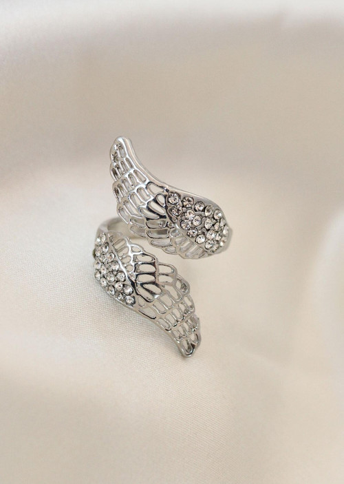 Ayarlamalı Silver Renk Metal Zirkon Taşlı Kanat Yüzük