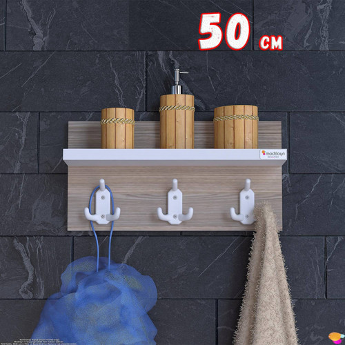 Kedi Serisi 46,4x18 cm 3’lü Banyo Askısı Seti: 9 Kancalı Raflı Düzenleyici, Yer Tasarrufu