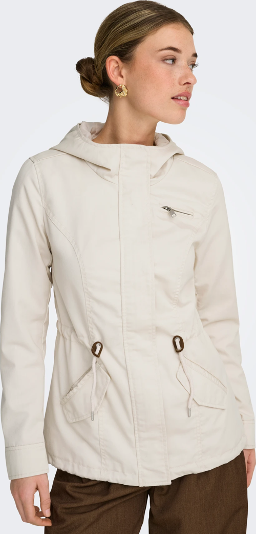 Kadın Kapüşonlu Canvas Parka Bej Ceket - 15319876