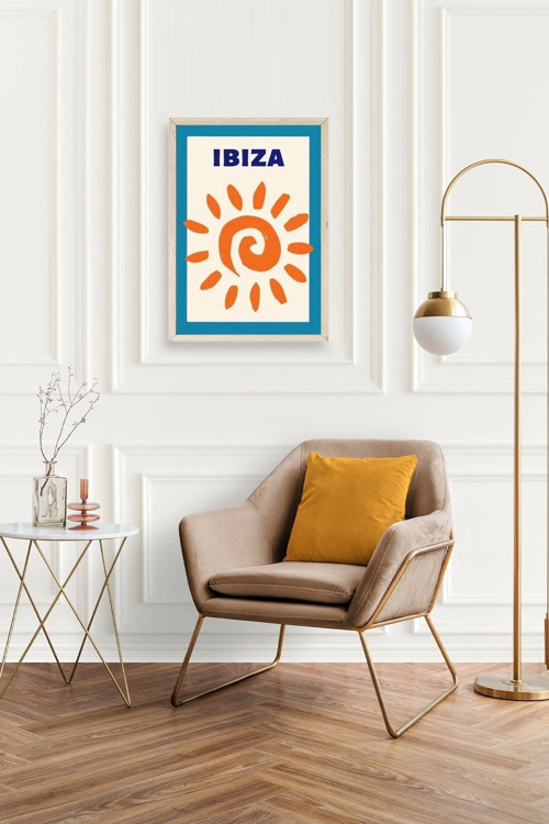 Büro Ev Ofis Dekoru için 30x42CM Tekli Ahşap Çerçeveli Ibiza Tema Tablo No3