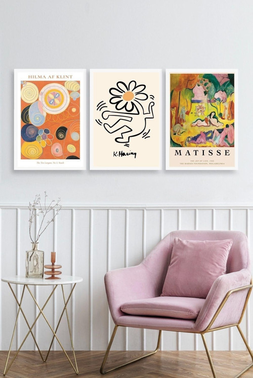 Büro Ev Ofis Dekoru için 30x40CM 3PARÇA Ahşap Çerçeveli Dünya Sanatı Tablo No45