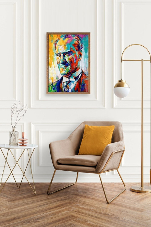 Büro Ev Ofis Dekoru için 17x23CM Tekli Ahşap Çerçeveli ATATÜRK Tema Tablo No21