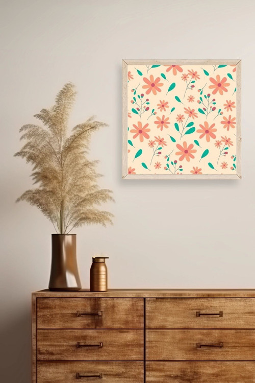 Büro Ev Ofis Dekoru için 50x50CM Tekli Ahşap Çerçeveli Çiçek Tema Tablo No580